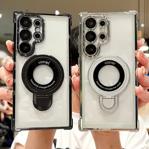 Magnatic Solid Color Phone Case For Samsung Galaxy S25 Ultra S24 Plus S23 S22, Compatible With Magsafe Clear Ring Holder Stand Cover For Samsung A54 5G A53 A16,Military-grade Camera Lens Shockproof Back Case