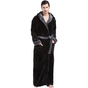 Mens Robes Big and Tall with Hood Two-Tone Flannel Fleece Contrast Bathrobe Full Length Plush Long Robe House Coat