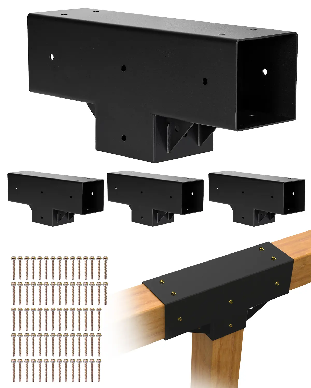 【summerfinds】VEVOR 4-Pack Sturdy T-Shaped 4x4 (Actual 3.5x3.5 in) 3-Way Pergola Brackets, DIY Woodworking Gazebo Bracket Kit with Screws for 3.5x3.5 in Wood Beams, Ideal for Outdoor Parties, Banquets, Sturdy Bracket
