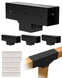 【Summervibes】VEVOR 4-Pack Sturdy T-Shaped 4x4 (Actual 3.5x3.5 in) 3-Way Pergola Brackets, DIY Woodworking Gazebo Bracket Kit with Screws for 3.5x3.5 in Wood Beams, Ideal for Outdoor Parties, Banquets, Sturdy Bracket