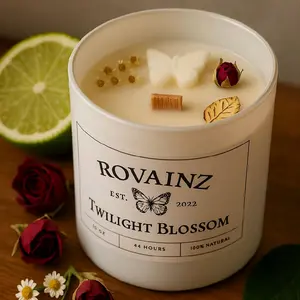 Rovainz | Twilight Blossom | Rose Chamomile Bergamot | Wooden Wick Candle | Calming Floral Aroma candles home decor gift Scent Scented
