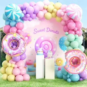 Donut Theme Balloon Decoration Kit Pastel Candy Style Arch Set for Kids Birthday Party Decor