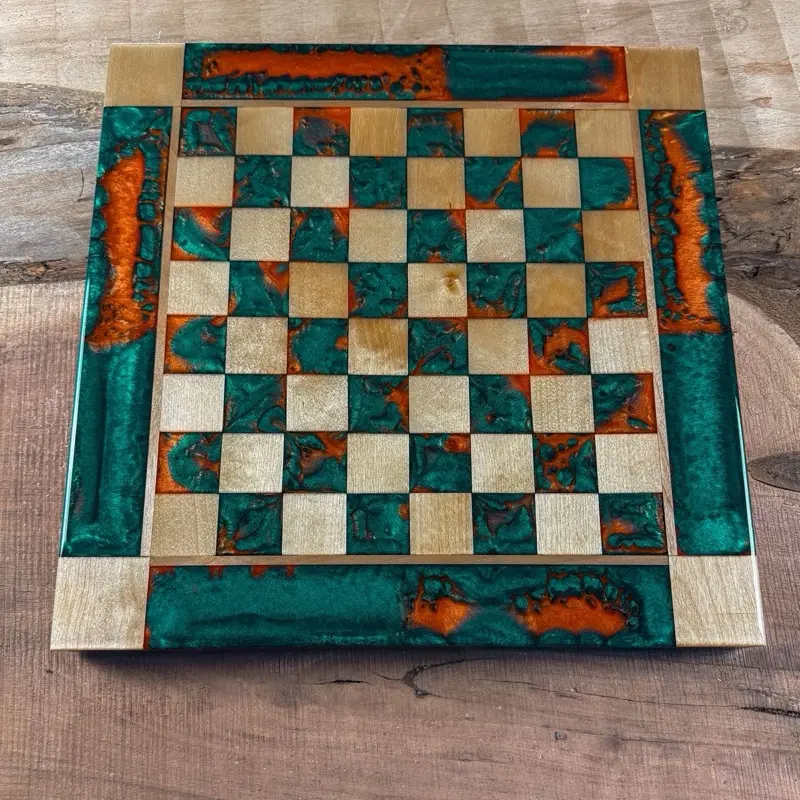 Vivid Orange/Emerald Green Maple Wood Chess Board (INCLUDES CHESS PIECES)