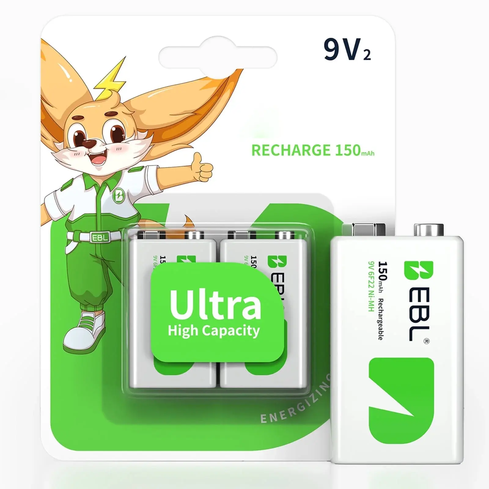 EBL Rechargeable 9V Batteries 9 Volt  600mAh  Batteries Lithium