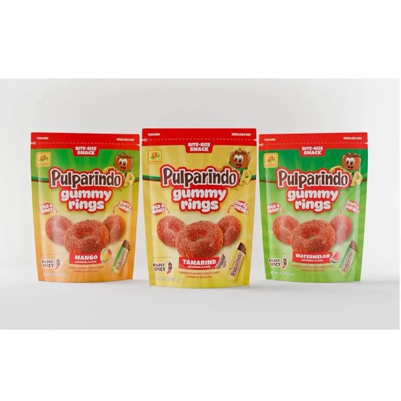 Pulparindo Gummy Rings Spicy Tangy Gummy Rings Snack Mango, Watermelon, and tamarind flavors 3 bags