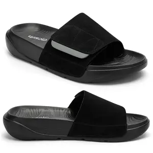 UPSOLO Men's Orthotic Slide Sandals, Arch Support for Plantar Fasciitis, Adjustable Wide Width Open Toe Casual Slippers Indoor Outdoor