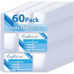60 Pack 9 Pocket Card Sleeves Binder Sheets,Holds 1080 Cards, Clear Trading Card Sleeve Pages Protector for 3 Ring Binder, Fit for Baseball,Football,,Business Cards