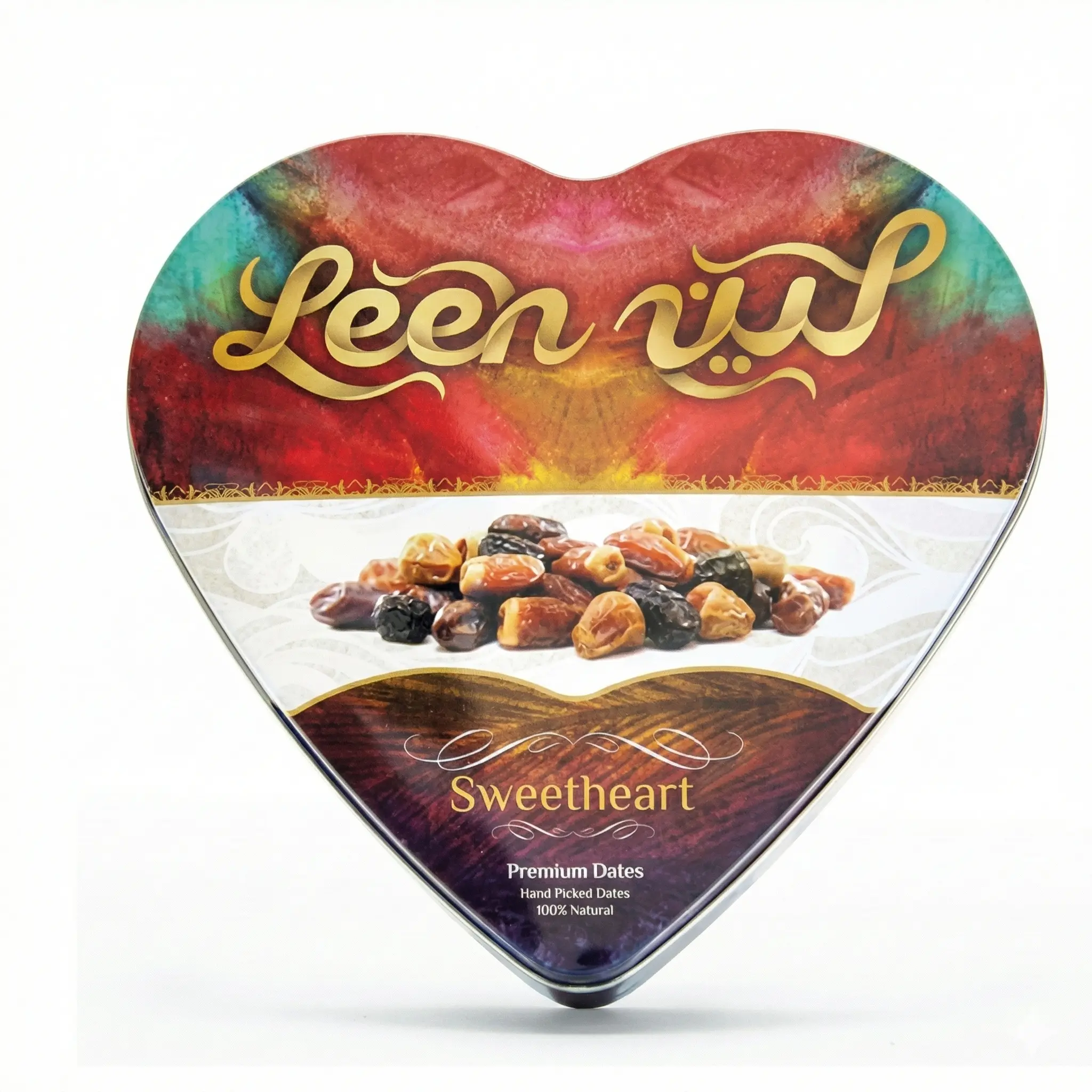 Leen Golden Mix Dates - Madinah Heart Tin Box, 200g Speciality Assorted Sweet Dried Snack with Natural Ingredients, Elegant Packaging for All Ages