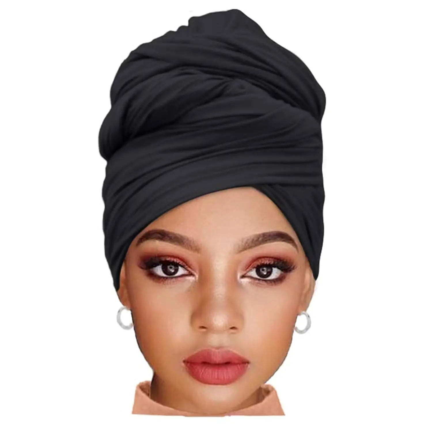 1 Pieces Black Stretch Hijab Extra Long Solid Color African Shawl Scarfs Jersey Turban Fashion Head Scarf Soft Head Wraps for Black Women
