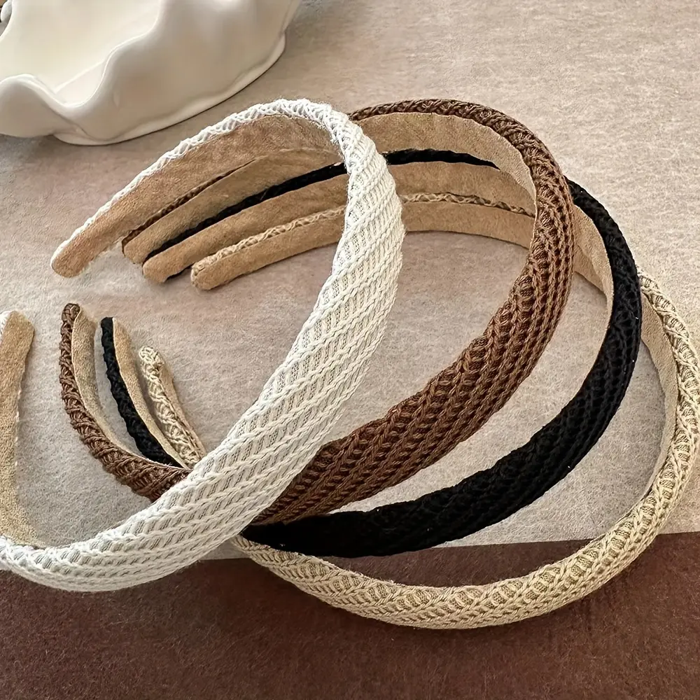 4pcs Boho Chic Knit Headbands Set - Solid Color, Crochet Design for Women & Girls - Perfect for Casual Attire & Styling