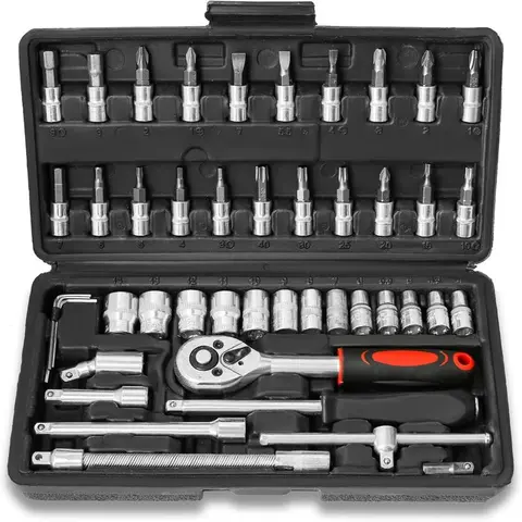 46 Set Car Repair Tool Ratchet Torque Wrench Spanner Screwdriver Socket Set Combo Tools Kit Bicycle Auto Repairing Tool Mechanic Tool Set Mechanics tool set