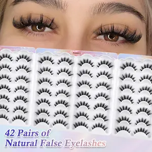 MAGEFY 42 Pairs Natural False Eyelashes,Wispy Cat-Eye Faux Lashes, Natural Curling Eye Makeup Strip Lashes, Eyelash Extension Cosmetic Kit for Summer Makeup#Summervibes