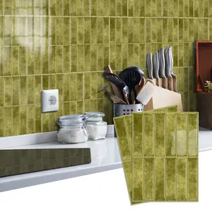 16/8pcs Olive Green Decorative Tile Sticker,Peel & Stick Tile Decals - Self-Adhesive Waterproof Wall Stickers For Kitchen Backsplash, Cabinet Upgrade For Bathrooms And Living Rooms