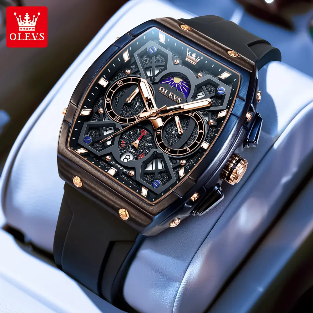 OLEVS Genuine Men's Watch Bucket Watch Chronograph Luminous Function Waterproof Multifunctional Watch Silicone Strap Watch 2942 Reloj de cuarzo de hombre