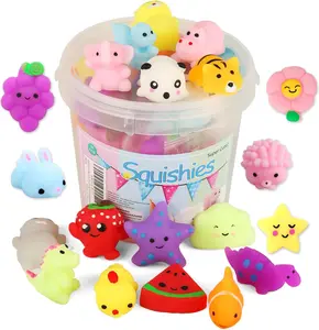 Squishies Squishy Toy 24pcs Party Favors for Kids Mochi Squishy Toy moji Kids Mini Kawaii squishies Mochi Stress Reliever Anxiety Toys Easter Basket Stuffers fillers with Storage Box