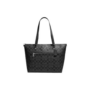 COACH Gallery 32 Tote Bag with Zipper and Monogram Canvas for Women in Black