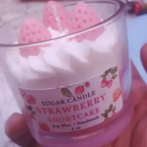 Sugar Candle Strawberry Shortcake Soy Candle Handmade Dessert Candle Sweet Strawberry Scent Gift for Her Vegan Cruelty-Free Natural Soy Wax 10 oz - Fragrance, Decor