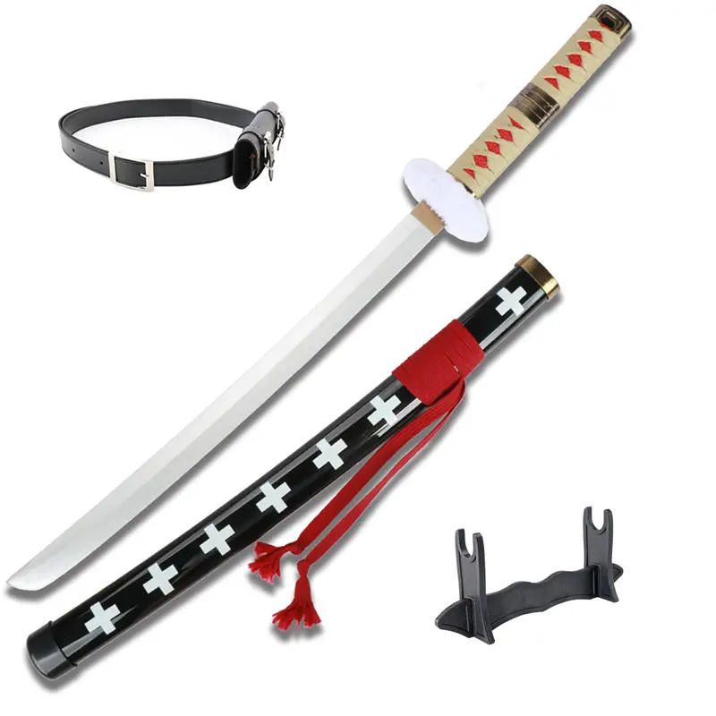 ELERVINO 31 inches Bamboo Wooden Roronoa Zoro Sword Cosplay Death Surgeon Trafalgar Law Swords with Black Belt & Holder Stand Display for Halloween Anime Role Playing Props Cosplay Collection Decoration Christmas Gift Birthday Decoration