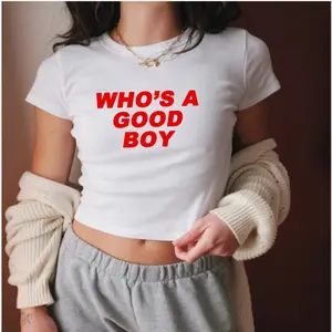 Who's A Good Boy Baby Tee, Women Trendy Cute Short Sleeve Aesthetic Preppy Cotton T-Shirtoversized gym shirts
