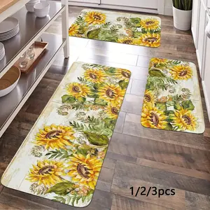JIT 1/2/3 pcs of flannel summer sunflower flower carpet for multi-scenario use as a floor mat. Kitchen carpet set, bedside floor mat that can be machine washed and is a soft carpet, suitable for kitchen running pad carpet, Floral Print Rug