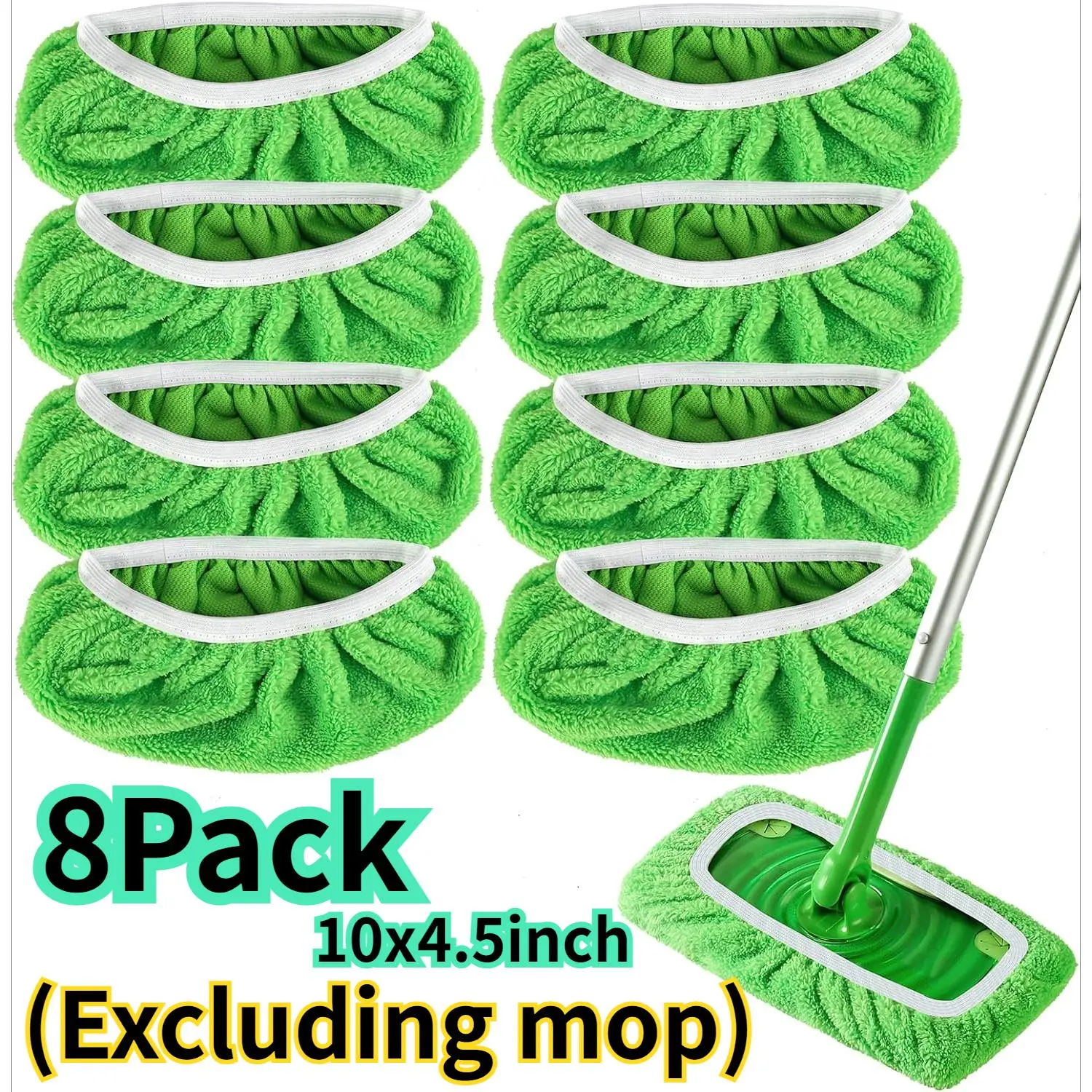 8 Pack 10x4.5in Reusable Microfiber Mop Pads Compatible with Swiffer Sweeper- Dry Sweeping Cloths & Wet Mopping Cloths - Washable Wet Pads Refill for Mopping Floors (Mop is not Included) Cleaning Tools