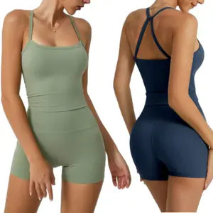 2 Piece Yoga Workout Sets for Women - Comfortable Fit High Waisted Gym Shorts Tank Top Machine Washable