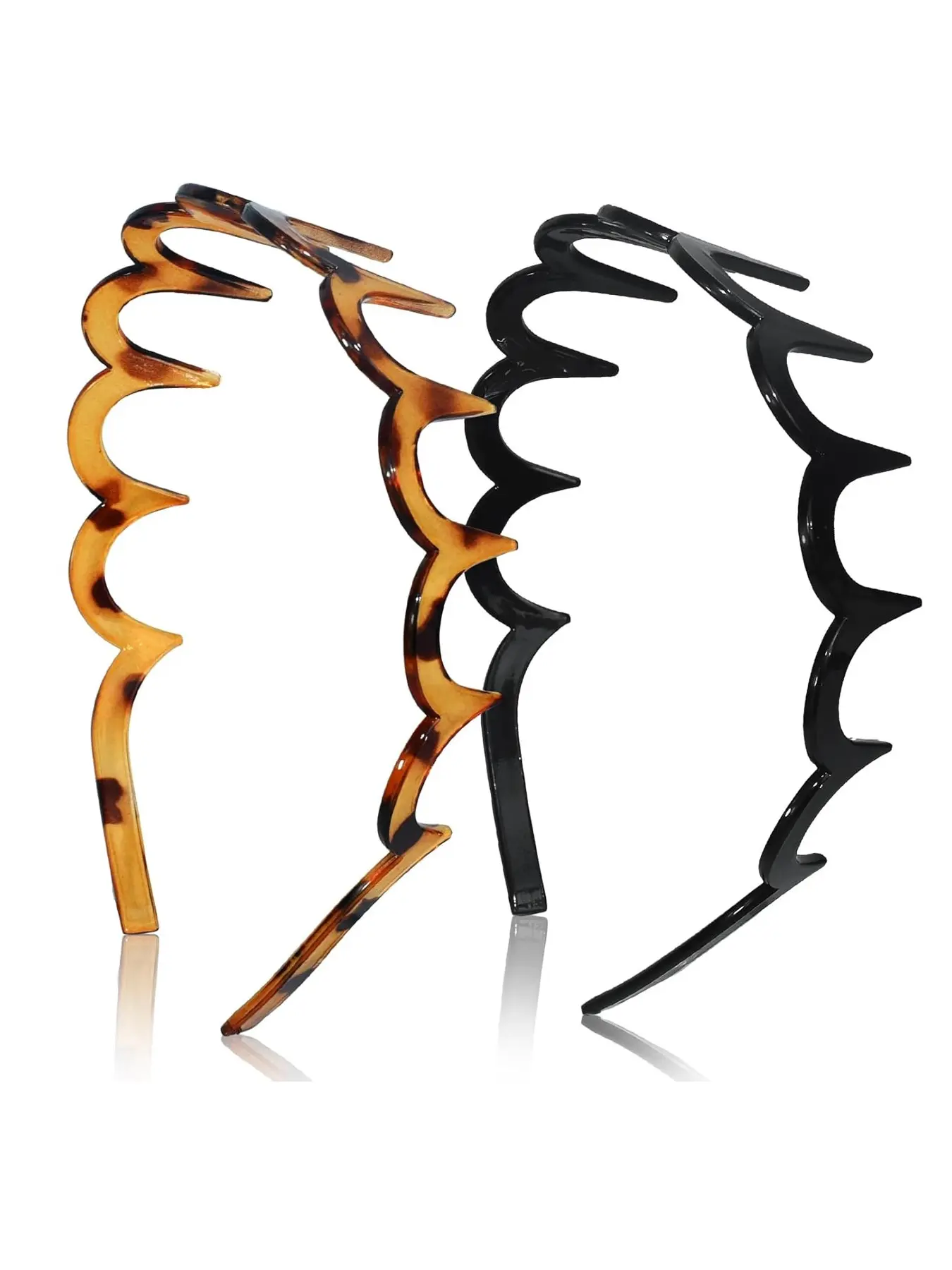 Women's Zigzag Headbands, 2-Pack U-Shaped Hair Comb Design, Non-Slip Slick-Back Hair Accessory, Daily Styling, & Tortoise Color, Ideal for Daily Use, Headband Set Hairbands