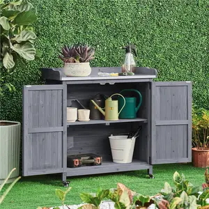 Costoffs Wood Garden Potting Bench Table - Outdoor Furniture with Metal Tabletop, Large Tool Storage Cabinet, Organizer Shelf for Backyard Patio,outdoorfurnitureset