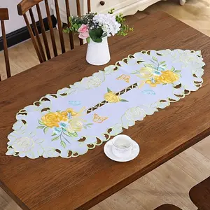 Elegant Butterfly Embroidered Tablecloth, Polyester Fiber, Hand Carved Floral Design, Perfect for Restaurant Kitchen Wedding Holiday Decor