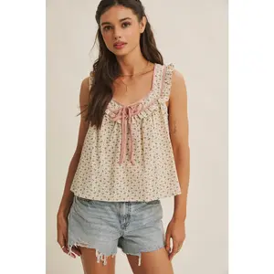 Antique Meadow Ruffled Tank Top