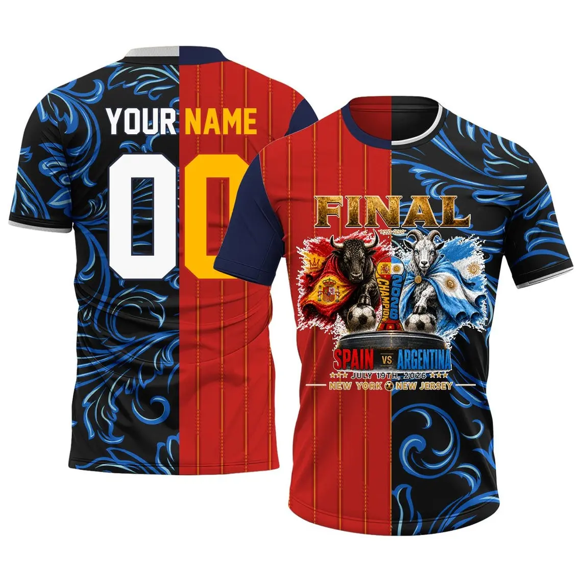 Custom Half-Half Spain-Argentina 2026 Soccer Jersey & Shorts - Personalized Men's/Youth Fan Sports Apparel