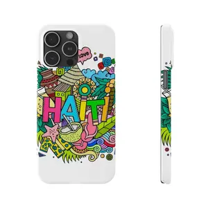 Haiti Doodle Slim Floral Curve Protective Cellphone Case - Polycarbonate Casing Cover, Low Profile Design, Colorful Island Travel Vibe, Wireless Compatibility, Smartphone Protective Accessory