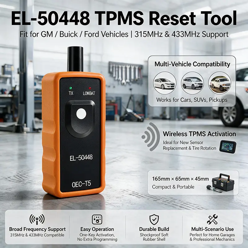 EL50448 EL50449 Compact Handheld TPMS Sensor Reset Tool - 315MHz Support, Auto Tire Pressure Monitor Relearn Diagnostic Tool for GM, Ford Cars/SUVs/Picks