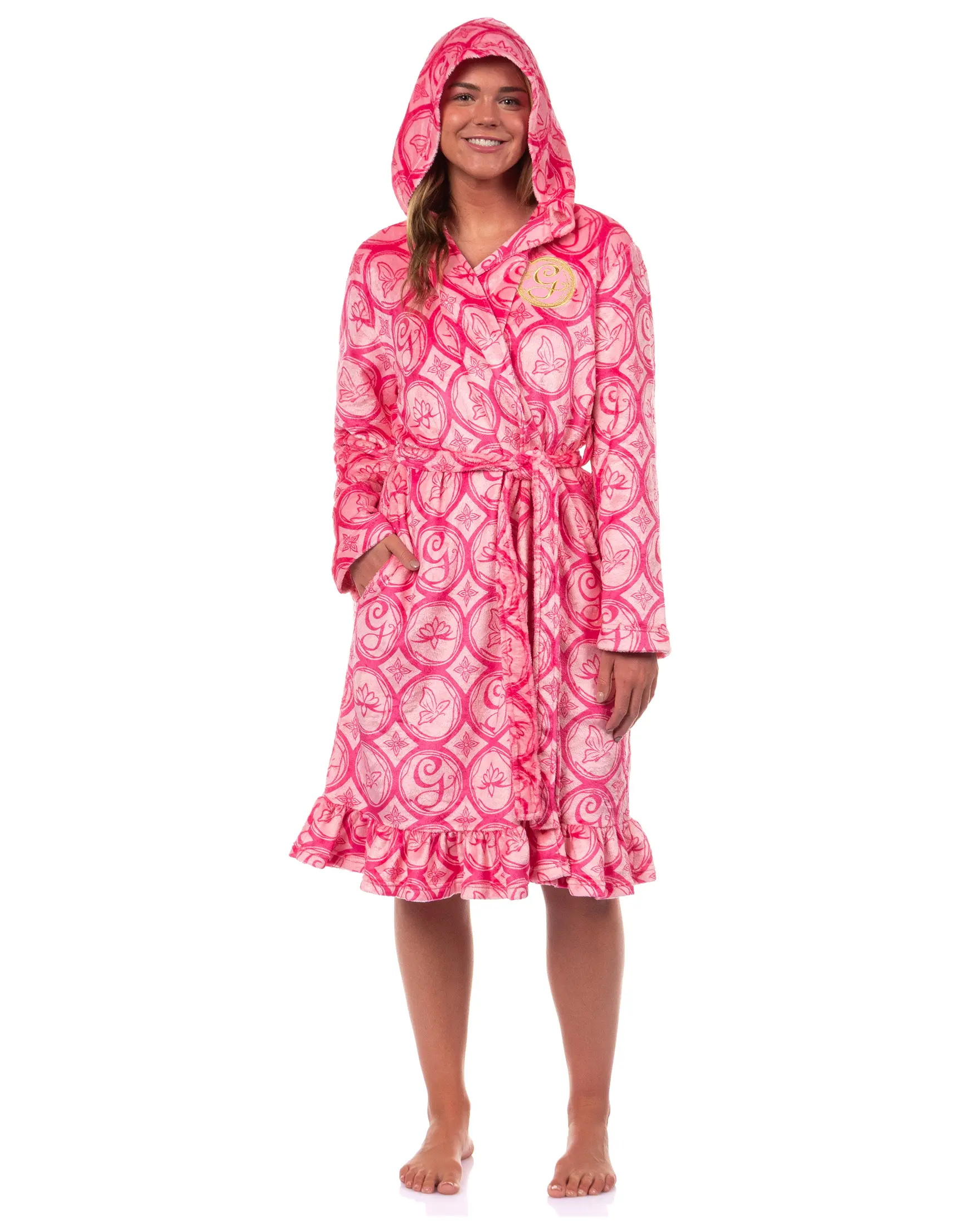Wicked Women's Bathrobe Glinda the Good Witch Ruffle Self-Tie Hooded Robe