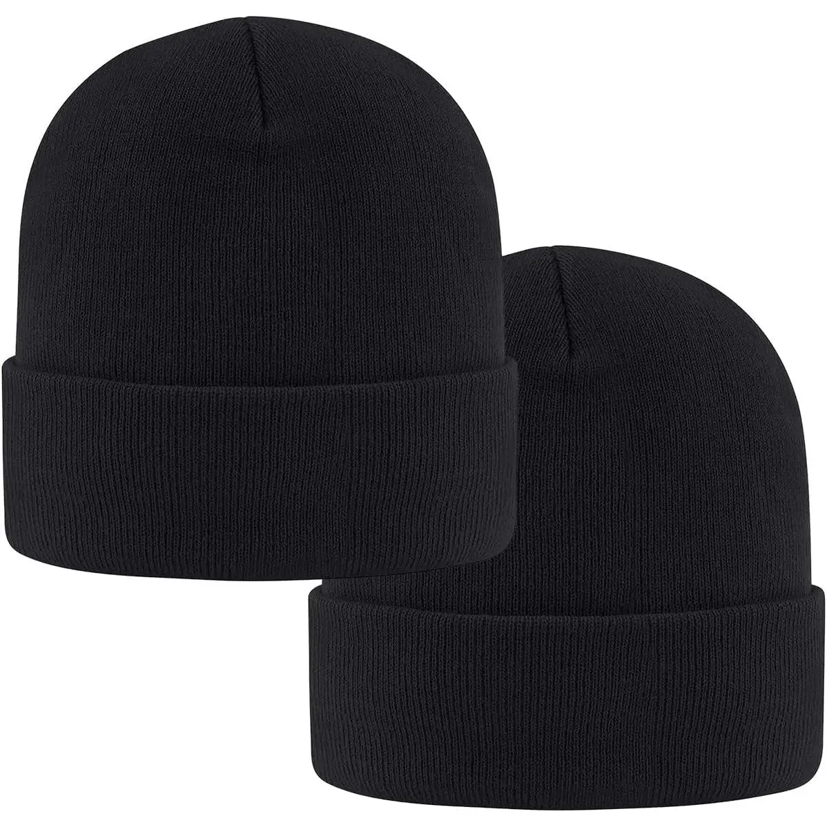 2-Pack Men's Daily Beanie Hat Cuffed Plain Skull Knit Cap Warm Soft Snug Beanie for Men & Women