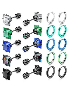 10 Pairs Stainless Steel Back Earrings Set Screw Back Earrings for Men Women Hypoallergenic Stud Earrings Huggie Hoop Earrings Multicolor Piercing Jewelry