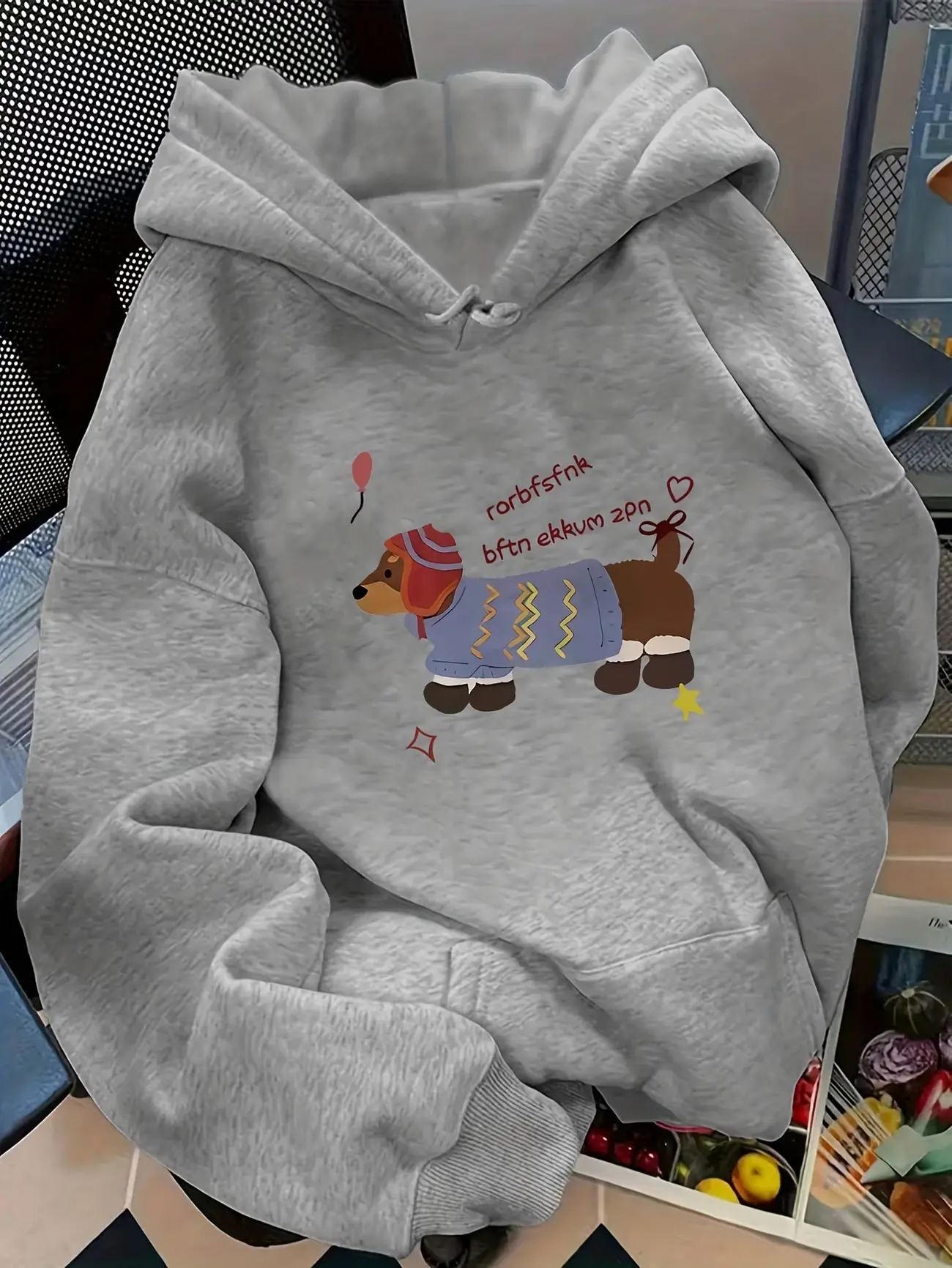 Women’s Cute Dachshund Hoodie – Cozy Fleece Pullover Sweatshirt, Warm Casual Winter Wear, Gray