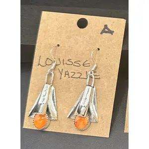 Handcrafted Native American Squash Blossom Sterling Silver Orange Spiny Oyster Earrings