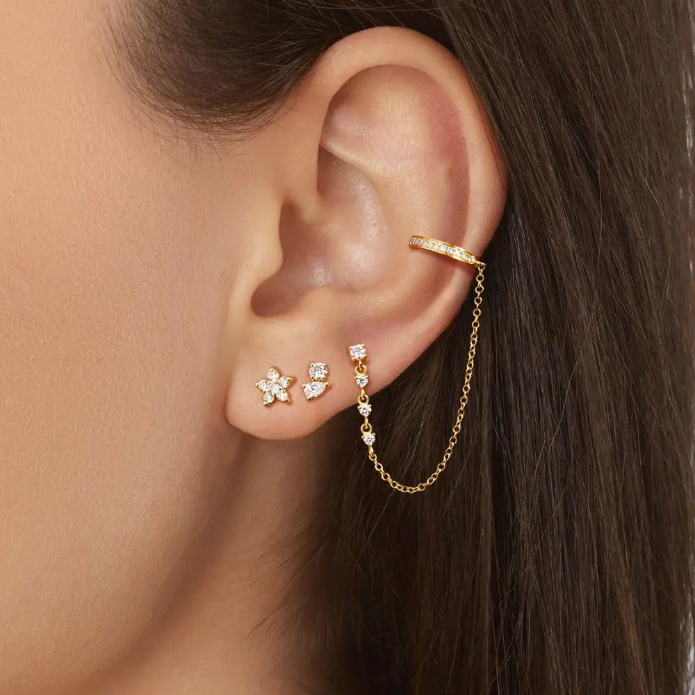 CHESKY Women's 3-Pair Hypoallergenic Surgical Steel Stud Hoop Cartilage Earrings, Elegant Dangle Ear Cuffs, CZ Ear Cuff Jewelry for Anniversary Body Piercings (Vintage Style)