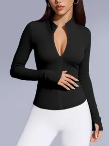 Women's Slim-Fit Zip-Up Jacket, Breathable Polyester Elastane Blend, Ideal for Running Gym Yoga, Sporty Style All-Season Wear, Yoga Jacket Top