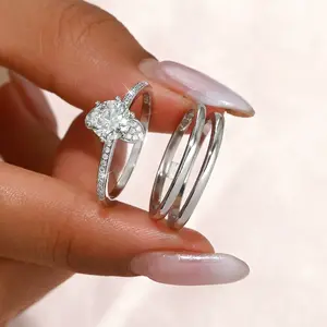 Moi Mart Elegant 2-in-One Stackable Wedding Ring Set, Synthetic Moissanite in 925 Sterling Silver, Perfect Gift for Her With gift box