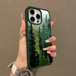 Stained Glass Forest Magnetic Protective Case for iPhone 17 16 E Pro Max 15 Plus 14 13 12 11 XS XR, Girly Design | Shockproof, Silicone, Stylish, Trendy, and Scratch Resistant