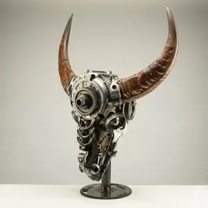 Bull Skull Recycled Metal Art Sculpture