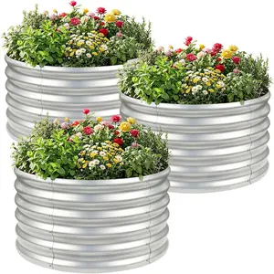 3 count 2x2x2FT Galvanized Raised Garden Bed Kit Round Metal Flower Box Large Planter Raised Beds Outdoor Garden for Planting,Fruit,