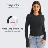 EasyGala Women's Cotton Fitted Long-Sleeve Round Neck Crop Top - Breathable, Comfortable, Slim Fit for Spring, Fall 2026 Casual, Party Outfits to Pair with Jeans,back to school,back to school shopping,#sohochic