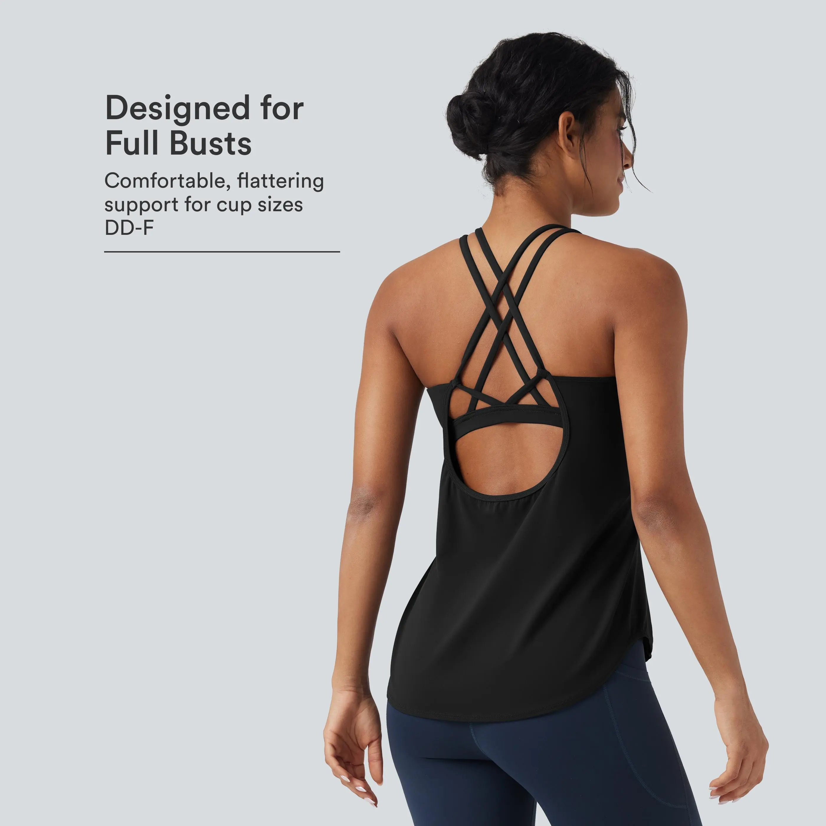 Halara UltraSculpt™ Round Neck Crisscross Back Running Tank Tops D-F Cups