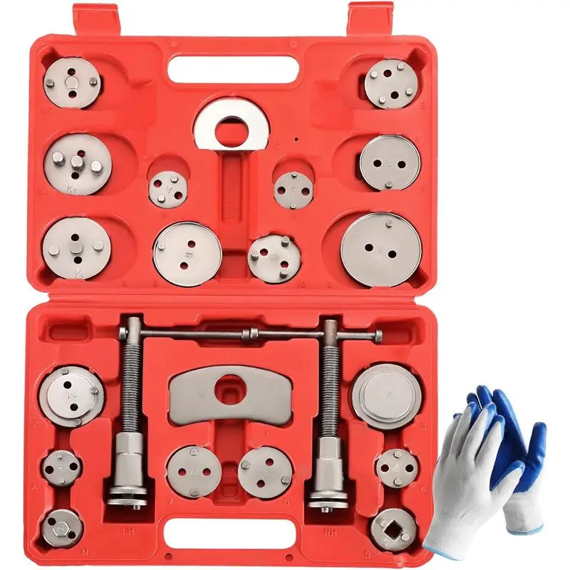 24PCS Disc Brake Caliper Tool Kit for Brake Pad Replacement Reset, Fits Most American European Japanese Autos (Red)