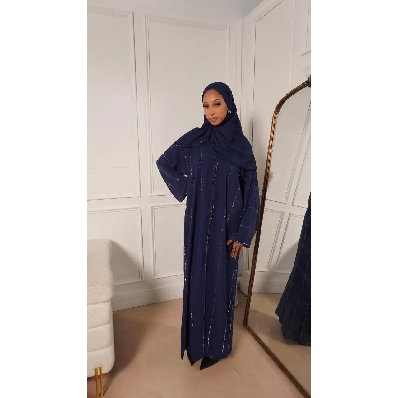 Lyra Abaya Set in Navy Blue
