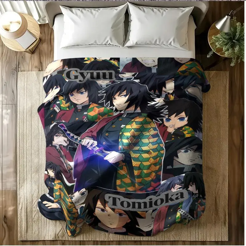 Giyuu Tomioka Collage Throw Blanket, Demon Slayer Water Hashira Multi Expression Chibi Full Body Anime Flannel Blanket, Soft Fleece Blanket, Perfect Demon Slayer Fan Teen Bedroom Decor Water Pillar Lover All-Season Gift