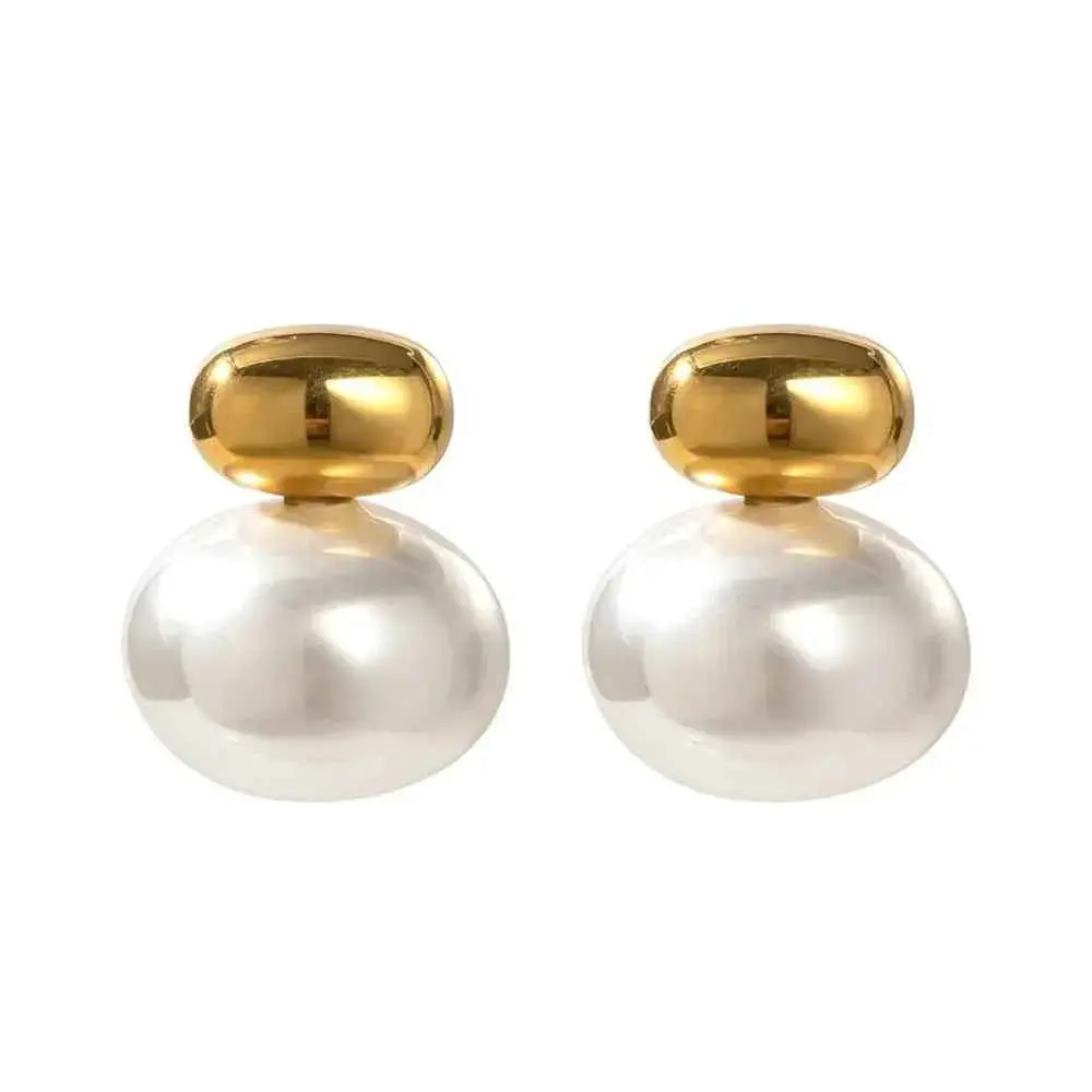 Double Pearl Gold Stud Earrings